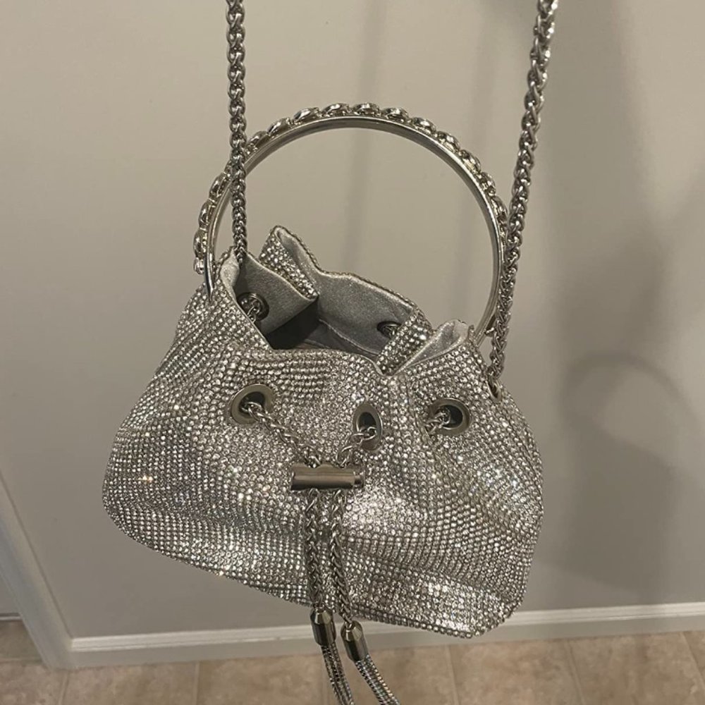 Shoulder Bag Evening Wedding Handbag Crossbody Purse Silver Wristlet Ladies Gift